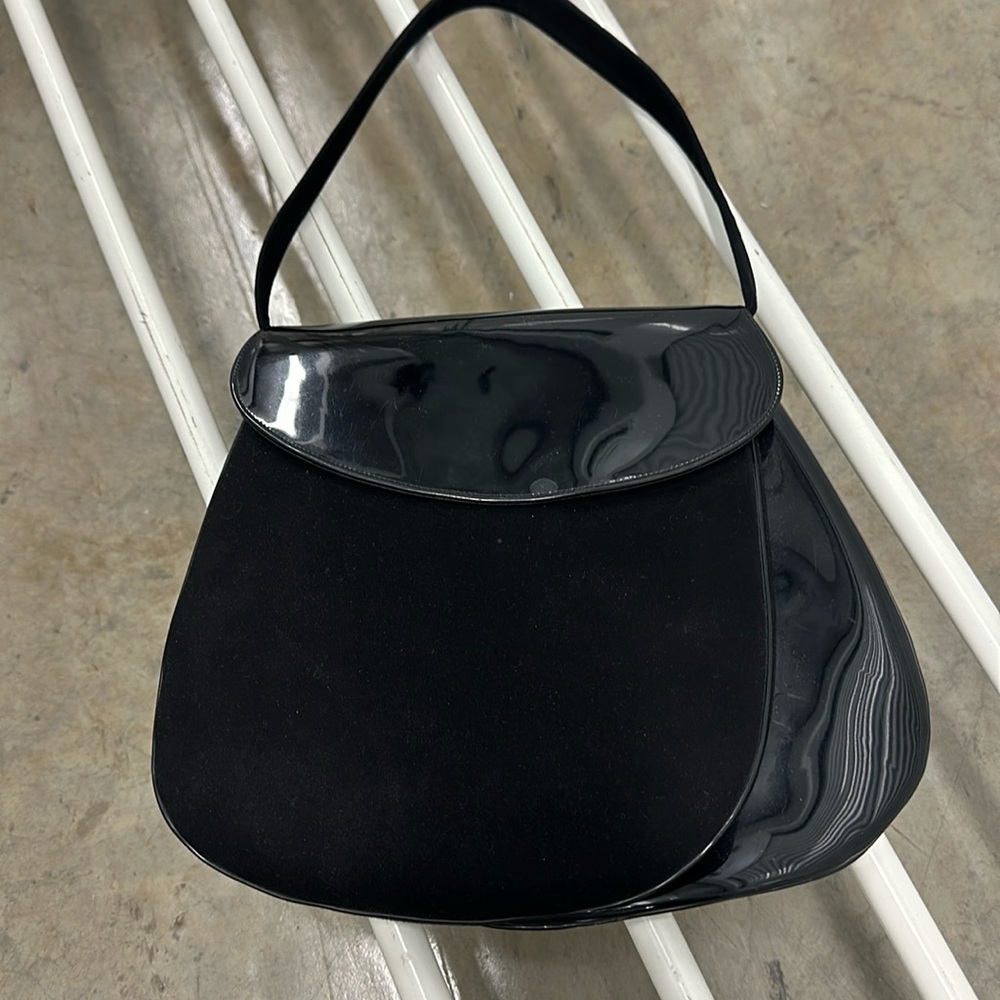 Vintage unique black patent & suede handbag